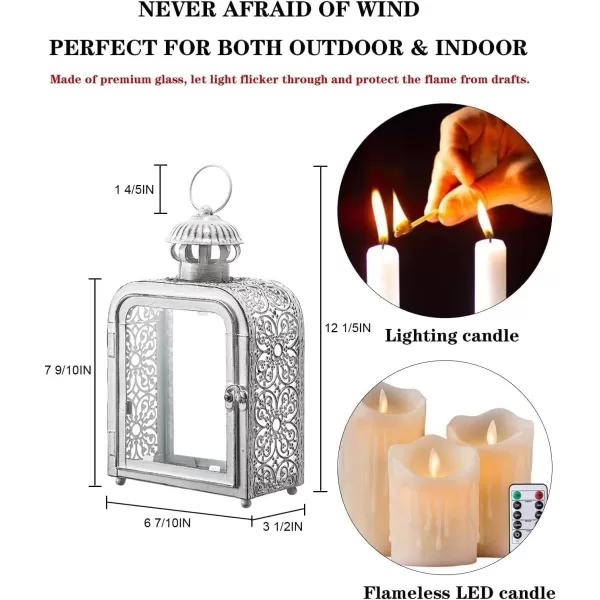 DECORKEY Candle Lantern Decorative Indoor ampamp Outdoor Vintage Metal Lanterns with Clear Glass TabletopampampHanging Candle Holders for Patio Front Porch Home Decor Halloween Christmas Decorations WhiteWhite