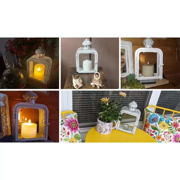 DECORKEY Candle Lantern Decorative Indoor ampamp Outdoor Vintage Metal Lanterns with Clear Glass TabletopampampHanging Candle Holders for Patio Front Porch Home Decor Halloween Christmas Decorations WhiteWhite