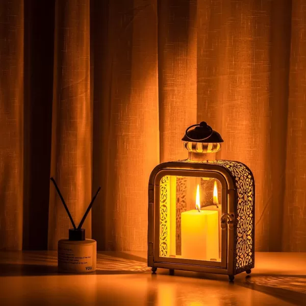DECORKEY Candle Lantern Decorative Indoor ampamp Outdoor Vintage Metal Lanterns with Clear Glass TabletopampampHanging Candle Holders for Patio Front Porch Home Decor Halloween Christmas Decorations WhiteWhite
