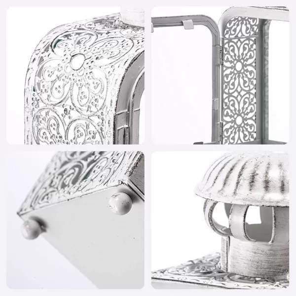 DECORKEY Candle Lantern Decorative Indoor ampamp Outdoor Vintage Metal Lanterns with Clear Glass TabletopampampHanging Candle Holders for Patio Front Porch Home Decor Halloween Christmas Decorations WhiteWhite