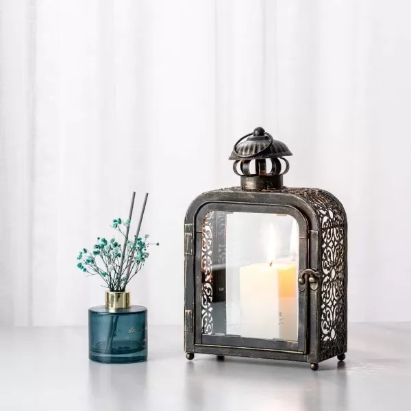 DECORKEY Candle Lantern Decorative Indoor ampamp Outdoor Vintage Metal Lanterns with Clear Glass TabletopampampHanging Candle Holders for Patio Front Porch Home Decor Halloween Christmas Decorations WhiteBronze