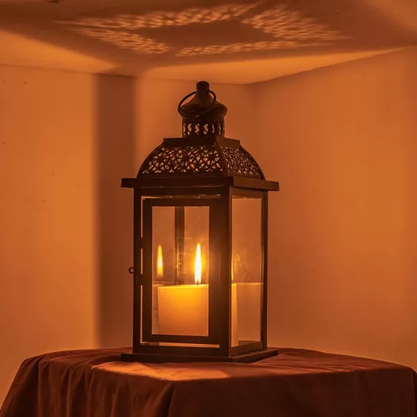 DECORKEY Lanterns Decorative IndoorampampOutdoor 144 Large Black Square Hanging Lanterns Vintage Metal Candle Holder for Outdoor Patio Front Door Porch Wedding Party DecorBlacksquare