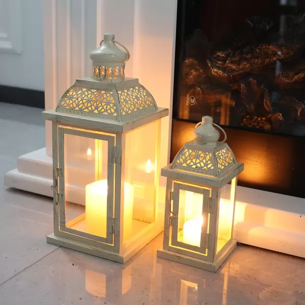 DECORKEY Lanterns Decorative IndoorampampOutdoor 144 Large Black Square Hanging Lanterns Vintage Metal Candle Holder for Outdoor Patio Front Door Porch Wedding Party DecorWhitesquare Stripe