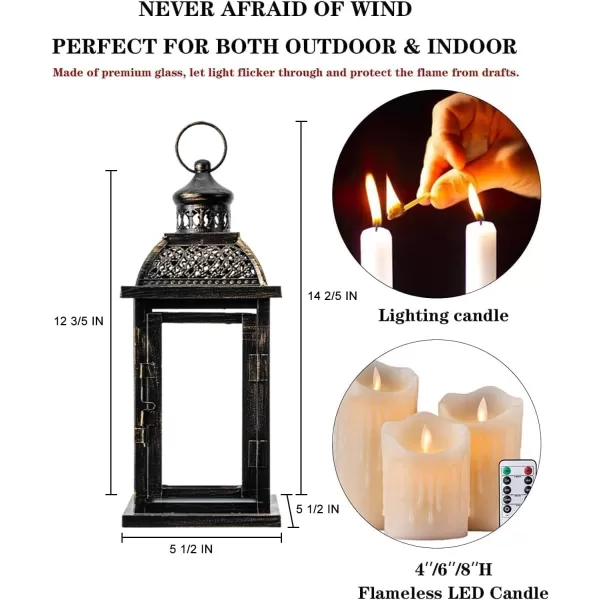 DECORKEY Lanterns Decorative IndoorampampOutdoor 144 Large Black Square Hanging Lanterns Vintage Metal Candle Holder for Outdoor Patio Front Door Porch Wedding Party DecorBlacksquare