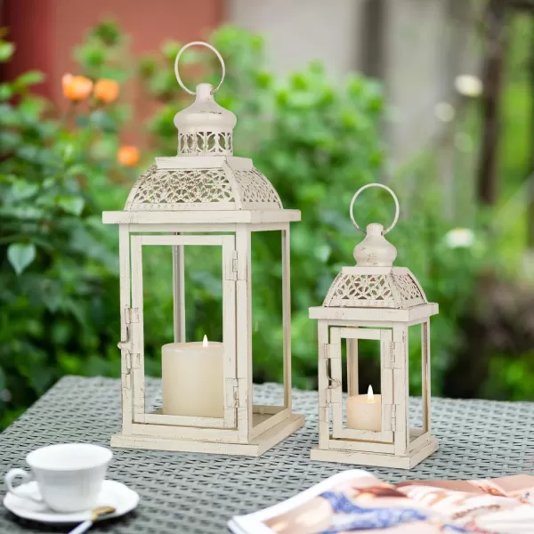 DECORKEY Lanterns Decorative IndoorampampOutdoor 144 Large Black Square Hanging Lanterns Vintage Metal Candle Holder for Outdoor Patio Front Door Porch Wedding Party DecorWhitesquare Stripe