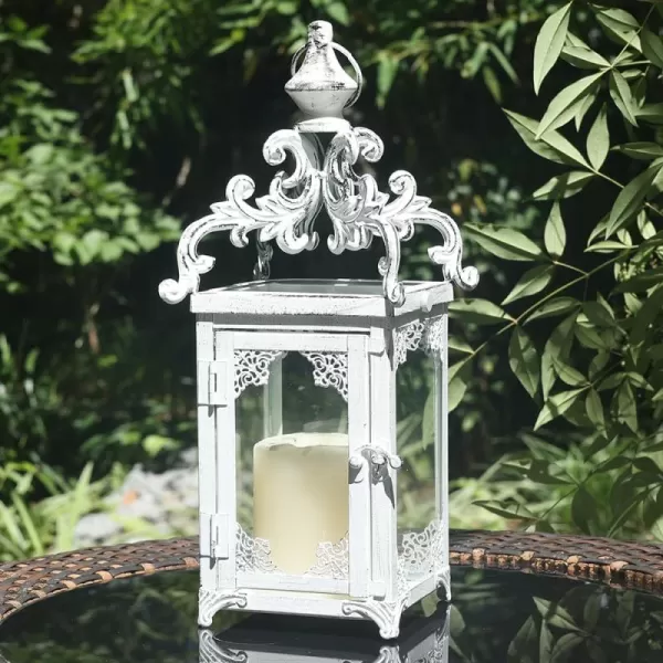 DECORKEY Candle Lantern Decorative Indoor ampamp Outdoor Large Vintage Metal HangingTabletop Lanterns for Patio Front Porch Rustic Home Decor Candle Holders for Christmas Decorations BronzeWhite 1