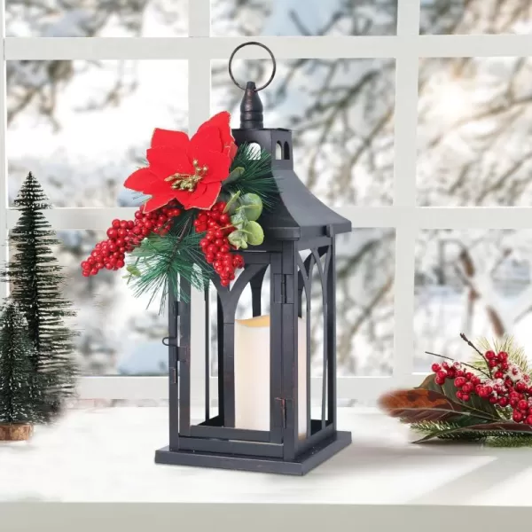 DECORKEY Christmas Decorations For Home Decorative Christmas Lantern Indoor Outdoor Decor Metal Hanging Candle Holder with Christmas Teardrop Wreath ampamp LED Candle for Table Centerpieces Patio Porch