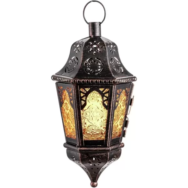 DECORKEY Lantern Decorative Indoor ampamp Outdoor 136 Vintage Decorative Hanging Lanterns with Chian for Home Porch Patio Decor Metal Christmas Halloween Farmhouse Candle Holder Decorations AmberAmber