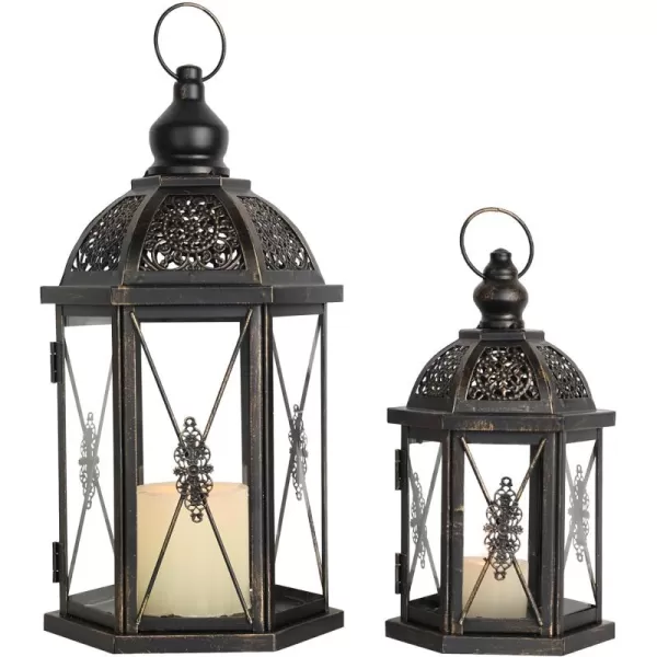DECORKEY Lanterns Decorative IndoorampampOutdoor 144 Large Black Square Hanging Lanterns Vintage Metal Candle Holder for Outdoor Patio Front Door Porch Wedding Party DecorBlackhexagon Stripe