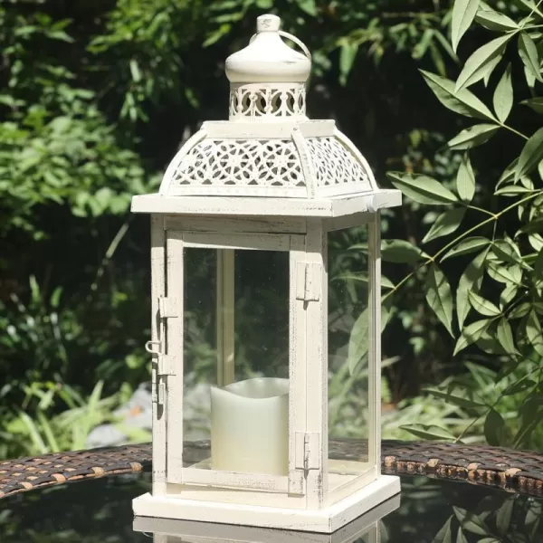 DECORKEY Lanterns Decorative IndoorampampOutdoor 144 Large Black Square Hanging Lanterns Vintage Metal Candle Holder for Outdoor Patio Front Door Porch Wedding Party DecorWhitesquare