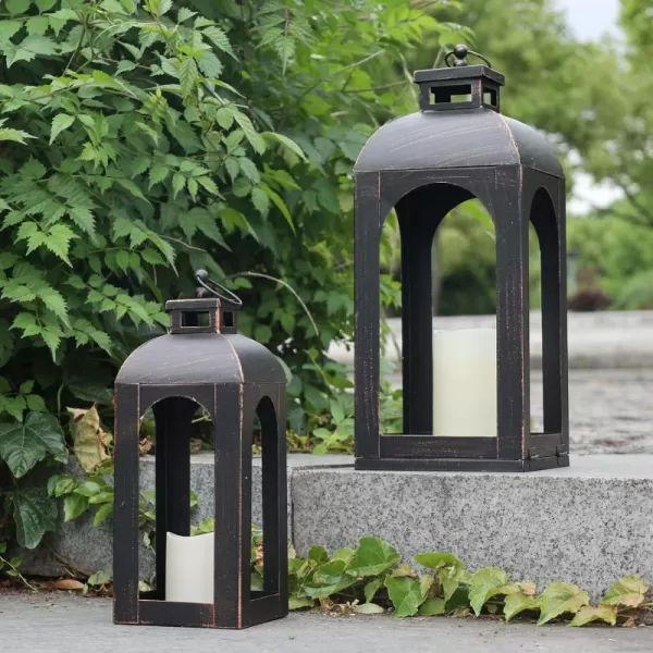 imageDECORKEY LED Lantern Decorative OutdoorampampIndoor Set of 2 17ampamp13 Black Metal Lanterns Decor Vintage Hanging Candle Holder for Home Porch Wedding Halloween Christmas Decorations Battery PoweredLedblack  Stripe