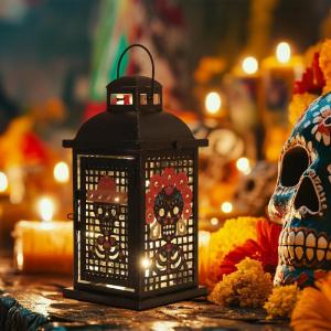 imageDECORKEY Halloween Decorations Indoor 149quot Decorative Witch ampamp Bat Candle Lantern with 82quot LED Lights8 Modes No Battery Hanging Spooky Halloween Lanterns Outdoor Home Room Door Party DecorSkull Womenmen