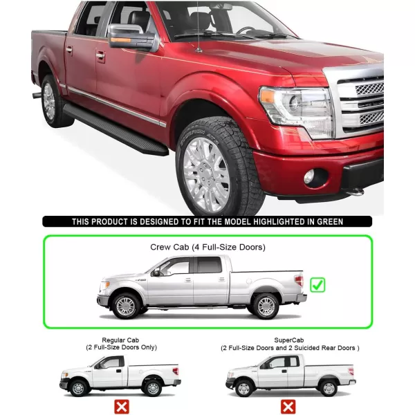 imageAPS 304 Stainless Steel Polished Silver 6 inches Running Boards Nerf Bars Side Steps Compatible with Ford F150 20092014 SuperCrew CabAluminum Black