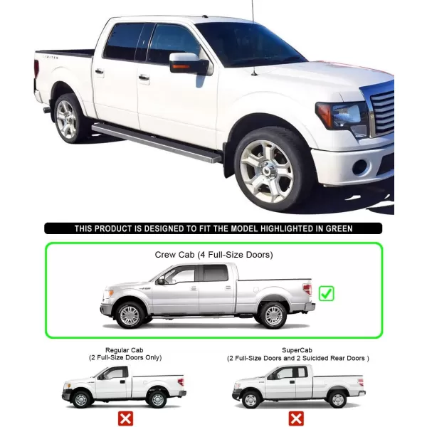 imageAPS 304 Stainless Steel Polished Silver 6 inches Running Boards Nerf Bars Side Steps Compatible with Ford F150 20092014 SuperCrew CabAluminum Silver