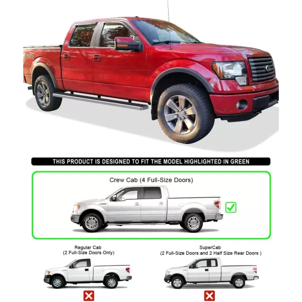 imageAPS 304 Stainless Steel Polished Silver 6 inches Running Boards Nerf Bars Side Steps Compatible with Ford F150 20092014 SuperCrew CabAluminum Silver