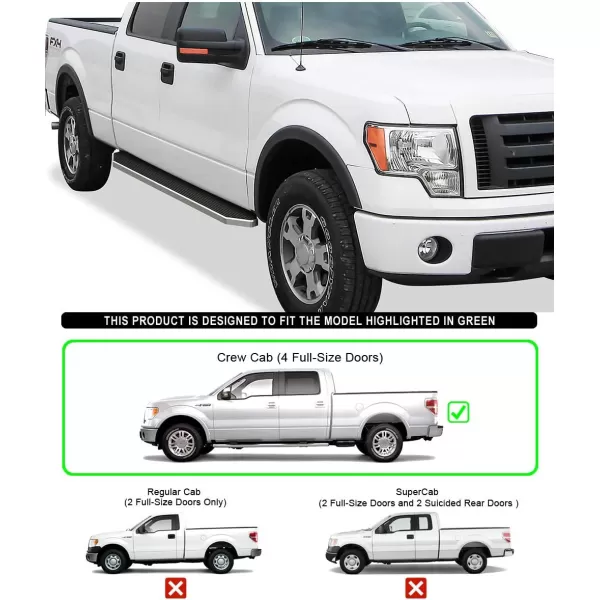 imageAPS 304 Stainless Steel Polished Silver 6 inches Running Boards Nerf Bars Side Steps Compatible with Ford F150 20092014 SuperCrew CabPolished