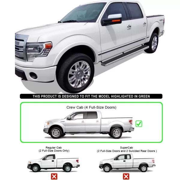 imageAPS 304 Stainless Steel Polished Silver 6 inches Running Boards Nerf Bars Side Steps Compatible with Ford F150 20092014 SuperCrew CabStainless Steel Polished
