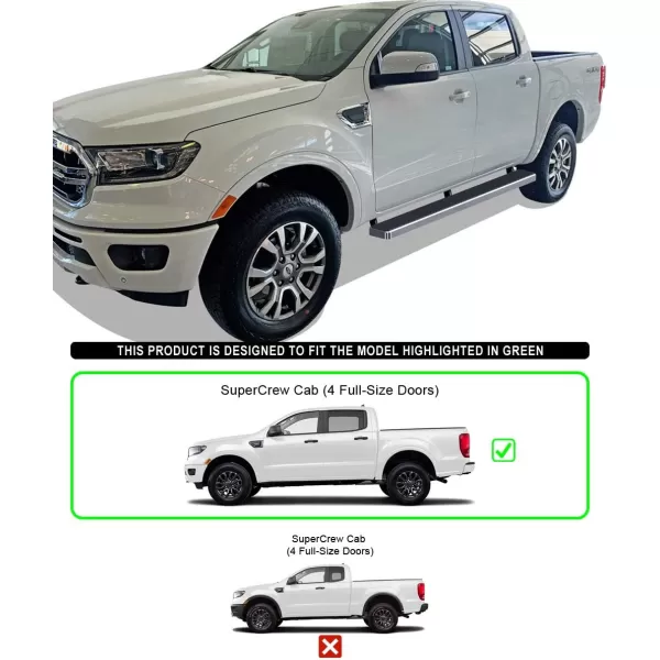 imageAPS Black Powder Coated 6 inches Running Boards Nerf Bars Side Steps Compatible with Ford Ranger 20192023 SuperCrew Cab 4DoorAluminum Silver