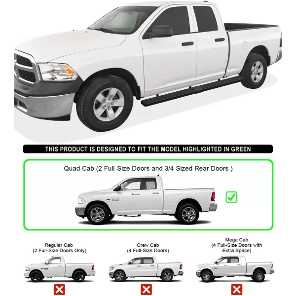 imageAPS Running Boards Nerf Bars Side Steps Step Bars Compatible with Dodge Ram 1500 20092018 Quad Cab Silver Running Board StyleAluminum Black
