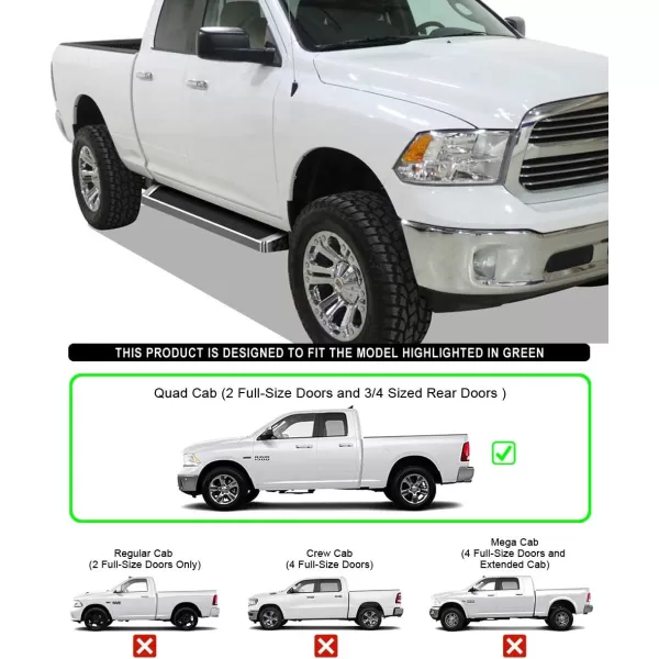 imageAPS Running Boards Nerf Bars Side Steps Step Bars Compatible with Dodge Ram 1500 20092018 Quad Cab Silver Running Board StyleAluminum Silver