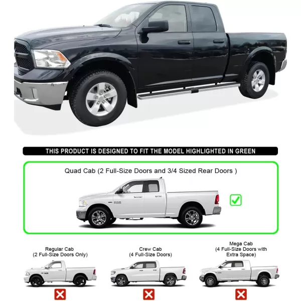 imageAPS Running Boards Nerf Bars Side Steps Step Bars Compatible with Dodge Ram 1500 20092018 Quad Cab Silver Running Board StyleAluminum Silver