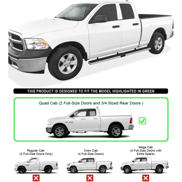 imageAPS Running Boards Nerf Bars Side Steps Step Bars Compatible with Dodge Ram 1500 20092018 Quad Cab Silver Running Board StyleAluminum Silver