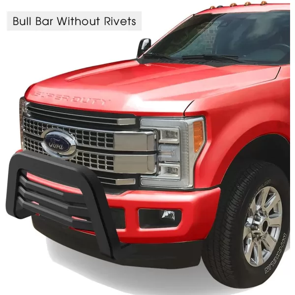 imageAPS Unique Rivet Bull Bar Compatible with 20172018 Super Duty  Front Bar  Bull Bar  Front Brush Bumper  Grille Guard  Black