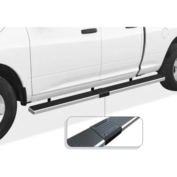 imageAPS Running Boards Nerf Bars Side Steps Step Bars Compatible with Dodge Ram 1500 20092018 Quad Cab Silver Running Board StyleAluminum Silver