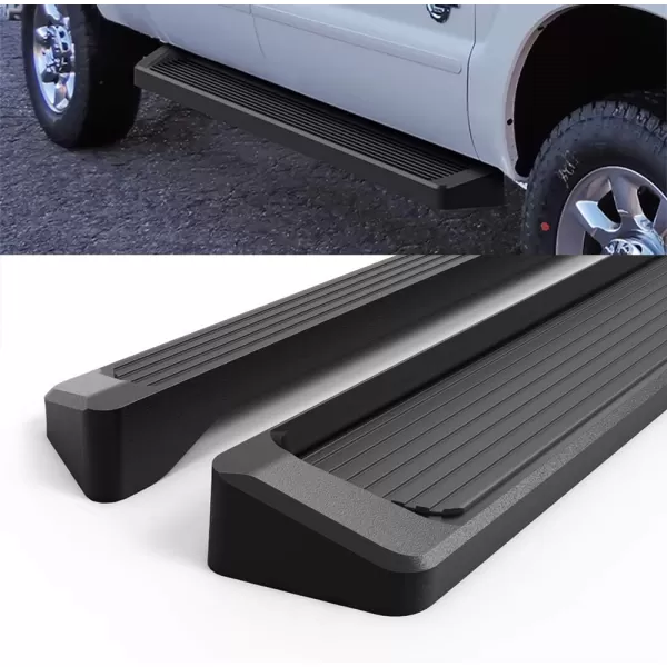 imageAPS Running Boards 5 inches Compatible with Ford F250 F350 Super Duty 19992016 Crew Cab Stainless Steel Nerf Bars Side Steps Side BarsAluminum Black