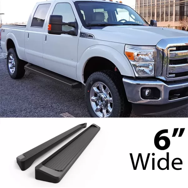 imageAPS Running Boards 5 inches Compatible with Ford F250 F350 Super Duty 19992016 Crew Cab Stainless Steel Nerf Bars Side Steps Side BarsAluminum Black