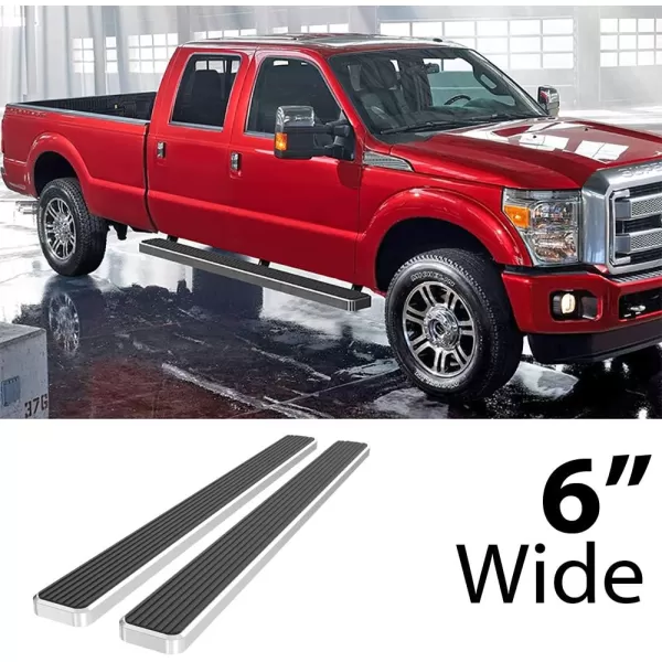 imageAPS Running Boards 5 inches Compatible with Ford F250 F350 Super Duty 19992016 Crew Cab Stainless Steel Nerf Bars Side Steps Side BarsAluminum Silver