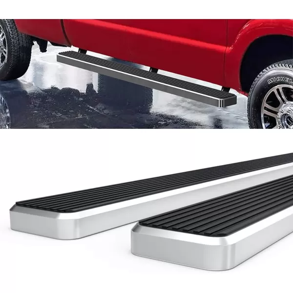 imageAPS Running Boards 5 inches Compatible with Ford F250 F350 Super Duty 19992016 Crew Cab Stainless Steel Nerf Bars Side Steps Side BarsAluminum Silver