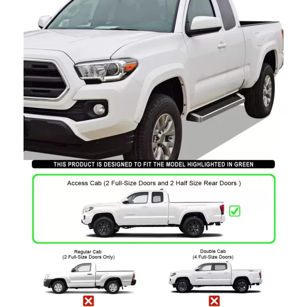 imageAPS Running Boards Nerf Bars Side Steps Step Bars Compatible with Toyota Tacoma 20052023 Access Cab Stainless Steel Black Powder Coated 5 inchesAluminum Silver
