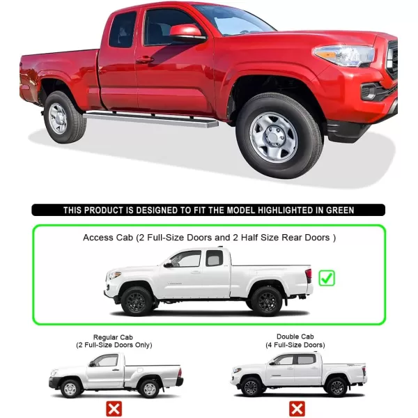 imageAPS Running Boards Nerf Bars Side Steps Step Bars Compatible with Toyota Tacoma 20052023 Access Cab Stainless Steel Black Powder Coated 5 inchesStainless Steel Polished
