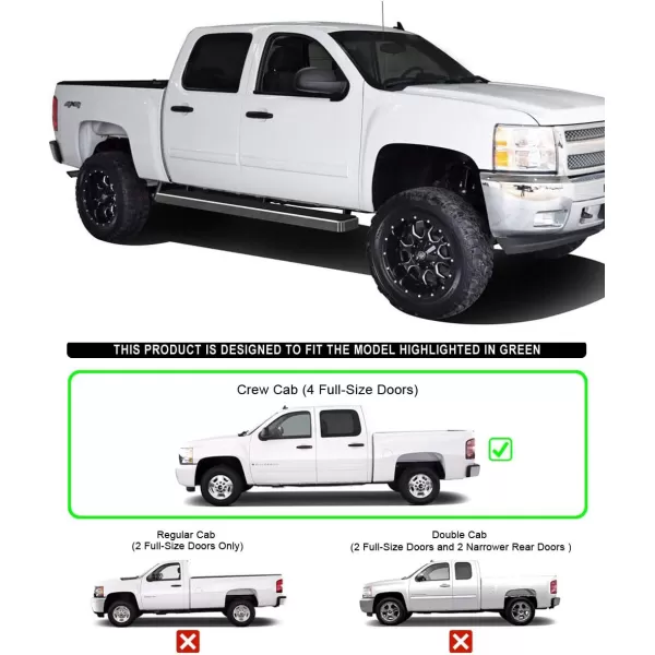 imageAPS 304 Stainless Steel Polished 6in Wheel to Wheel Running Boards Side Bars Side Steps Step Compatible with Chevy Silverado GMC Sierra 1500 20012013 Crew Cab 65ft Bed ampamp 2500 3500 20012014Stainless Steel Polished