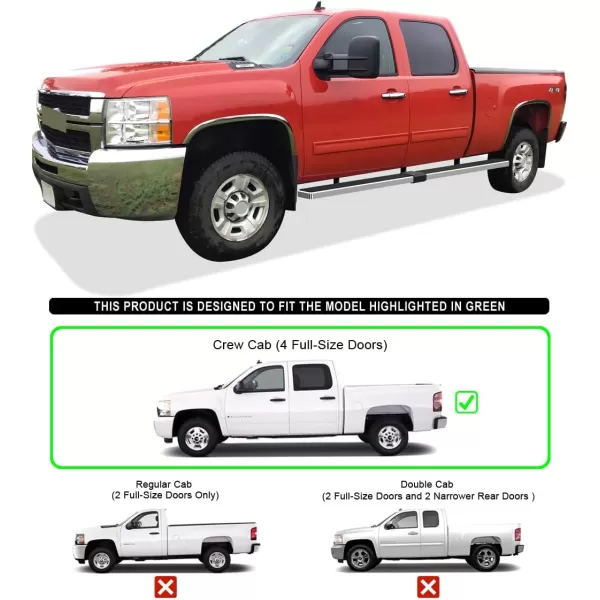 imageAPS 304 Stainless Steel Polished 6in Wheel to Wheel Running Boards Side Bars Side Steps Step Compatible with Chevy Silverado GMC Sierra 1500 20012013 Crew Cab 65ft Bed ampamp 2500 3500 20012014Stainless Steel Polished