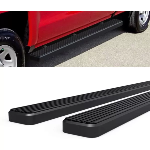 imageAPS 6in Stainless Steel Polished Flat Style Running Boards Bars Compatible with Chevy Silverado GMC Sierra 20072018 Double Cab Extended Cab ampamp 2500 HD 2019 Exclude 07 ClassicInclude 19 1500 LDAluminum Black
