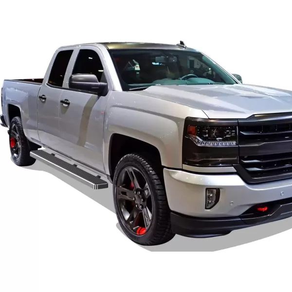 imageAPS 6in Stainless Steel Polished Flat Style Running Boards Bars Compatible with Chevy Silverado GMC Sierra 20072018 Double Cab Extended Cab ampamp 2500 HD 2019 Exclude 07 ClassicInclude 19 1500 LDSilver