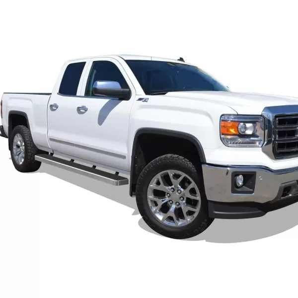 imageAPS 6in Stainless Steel Polished Flat Style Running Boards Bars Compatible with Chevy Silverado GMC Sierra 20072018 Double Cab Extended Cab ampamp 2500 HD 2019 Exclude 07 ClassicInclude 19 1500 LDSilver
