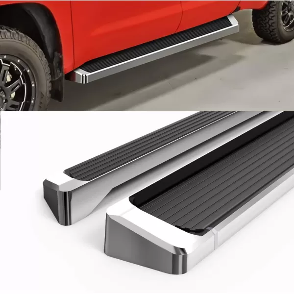 imageAPS Black Powder Coated Running Board Style Running Boards Nerf Bars Side Steps Compatible with Toyota Tundra 20072021 Double CabAluminum Silver