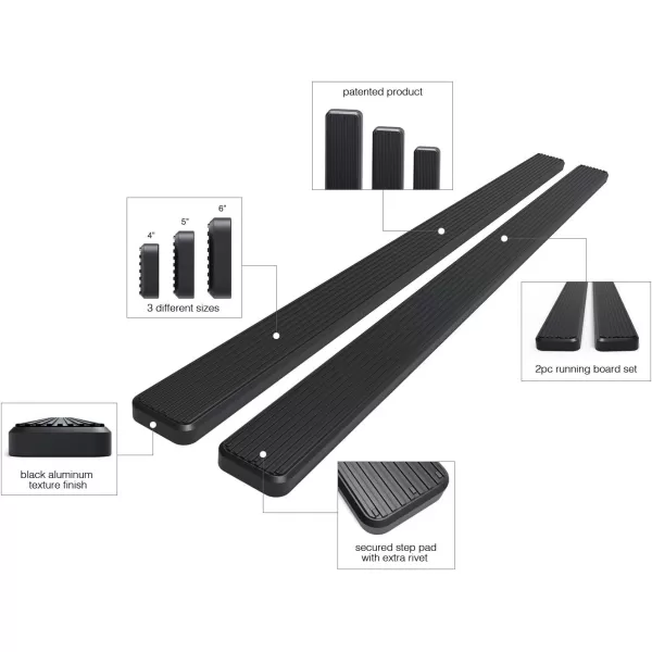imageAPS IBCZ4998 Black 5quot Running Board Side Step iBoard Third Generation For Selected Chevy SilveradoGMC Sierra Crew Cab Aluminum6 inches