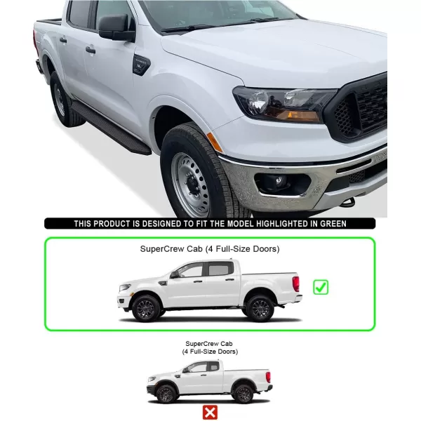 imageAPS Polished Running Boards Style Compatible with Ford Ranger 20192023 SuperCrew Cab 4Door Side Steps Side Bars 6in Wide SteelAluminum Black