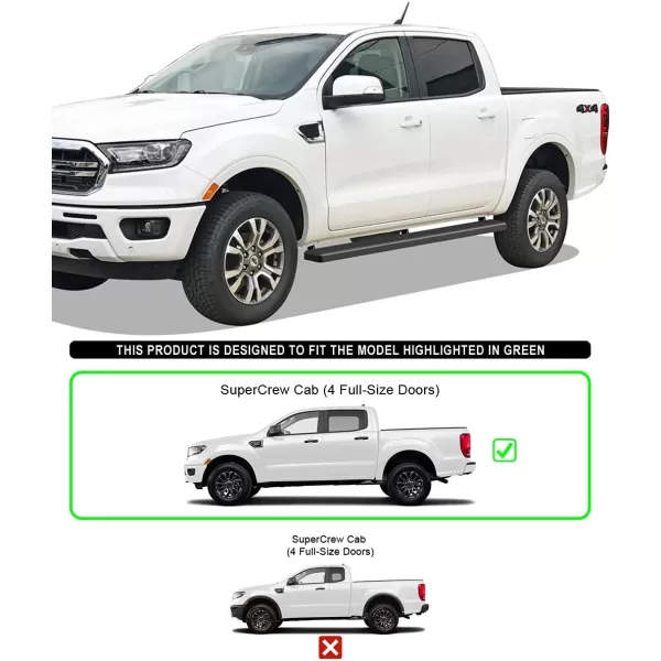 imageAPS Polished Running Boards Style Compatible with Ford Ranger 20192023 SuperCrew Cab 4Door Side Steps Side Bars 6in Wide SteelAluminum Black