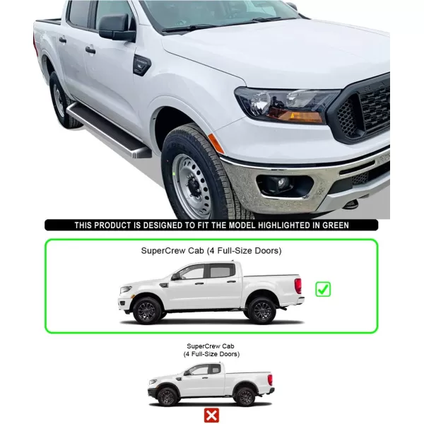 imageAPS Polished Running Boards Style Compatible with Ford Ranger 20192023 SuperCrew Cab 4Door Side Steps Side Bars 6in Wide SteelAluminum Silver