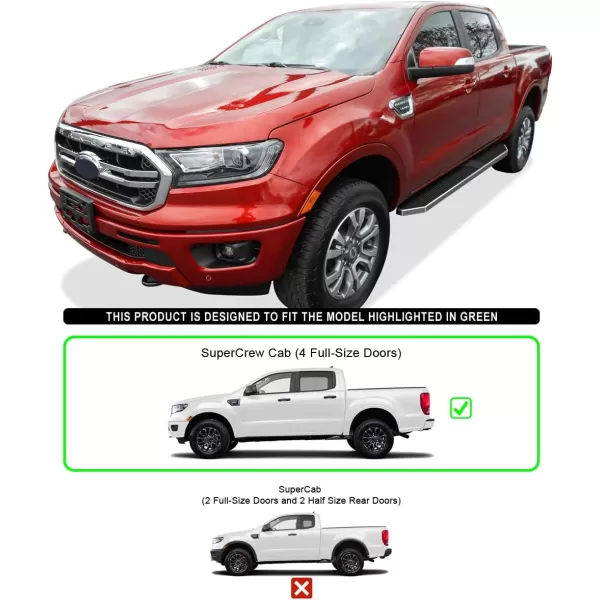 imageAPS Polished Running Boards Style Compatible with Ford Ranger 20192023 SuperCrew Cab 4Door Side Steps Side Bars 6in Wide SteelPolished