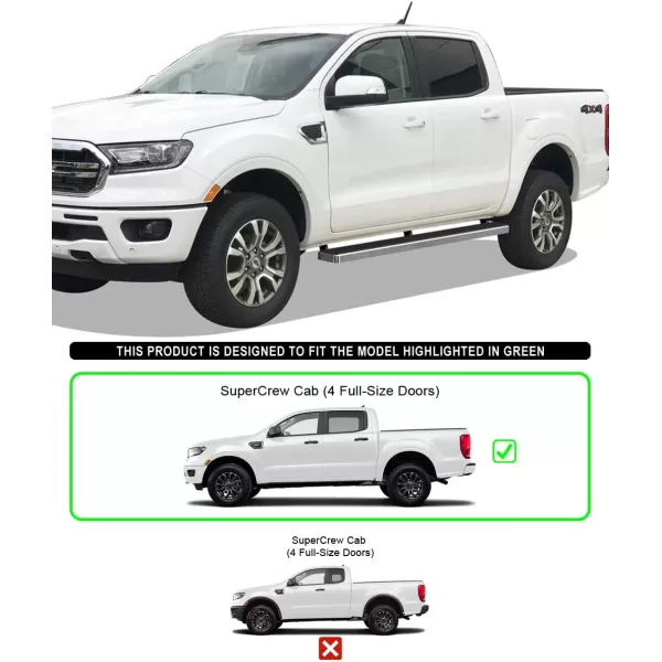 imageAPS Polished Running Boards Style Compatible with Ford Ranger 20192023 SuperCrew Cab 4Door Side Steps Side Bars 6in Wide SteelStainless Steel Polished