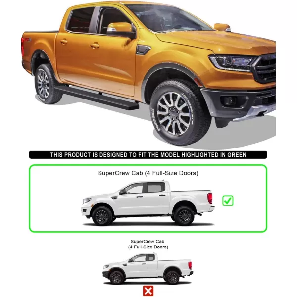 imageAPS Premium 6in Black Running Boards Compatible with Ford Ranger SuperCrew Cab 1923