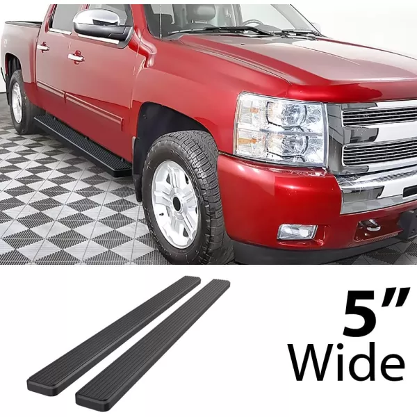 imageAPS Running Boards 5inch Black Compatible with Chevy Silverado GMC Sierra 1500 20012013 Crew Cab ampamp 2500 3500 20012014 Exclude CK Classic Stainless Steel Nerf Bars Side Steps Side BarsBlack