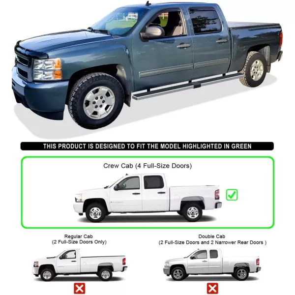 imageAPS Running Boards 5inch Black Compatible with Chevy Silverado GMC Sierra 1500 20012013 Crew Cab ampamp 2500 3500 20012014 Exclude CK Classic Stainless Steel Nerf Bars Side Steps Side BarsStainless Steel Polished