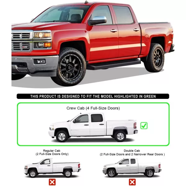 imageAPS Running Boards 6in Black Compatible with Chevy Silverado GMC Sierra Crew Cab 0107